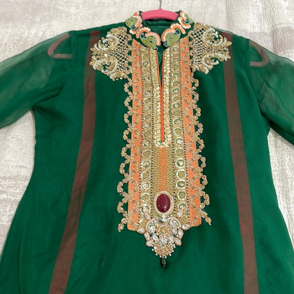 3pc emerald green kameez and trouser